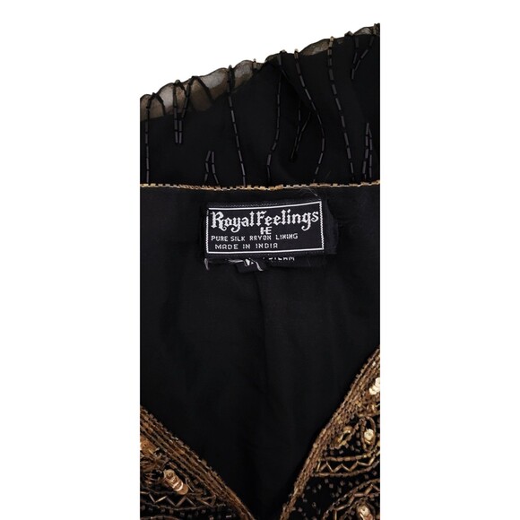 Vintage 80s 90s Royal Feelings 100% Silk Gold Beaded Sequined Jacket Size L/XL - Picture 9 of 10